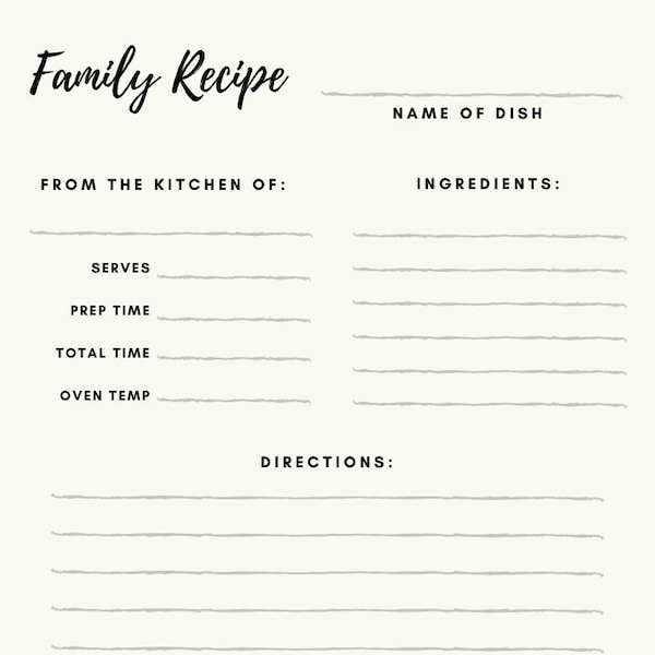 Family Recipe Template, Printable Recipe Template, Recipe Page, Digital Recipe Book Template, cookbook template-PDF-for handwriting recipes
