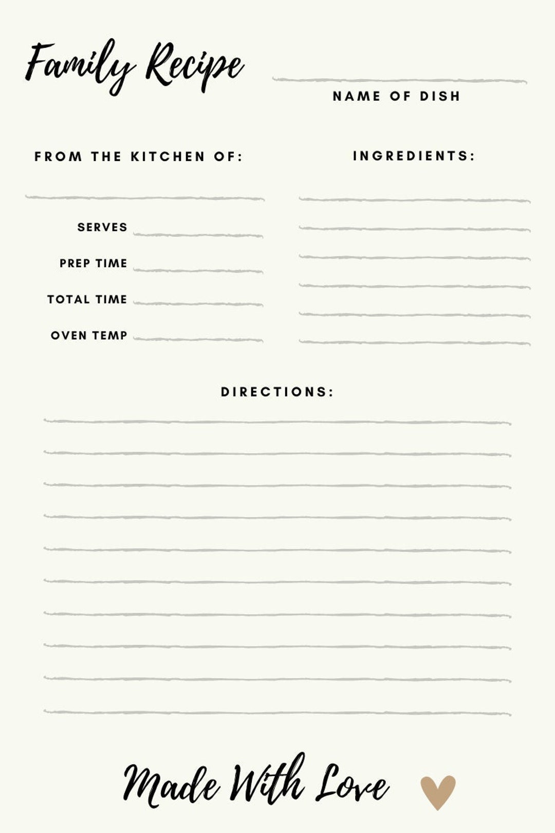 Family Recipe Template, Printable Recipe Template, Recipe Page, Digital Family Recipe Template, Printable Recipe Template, Recipe Page, Digital
