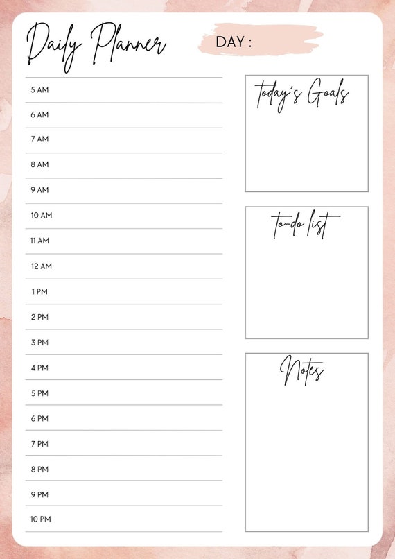 Pink Minimalist and Simple Daily Planner, Printable, Instant