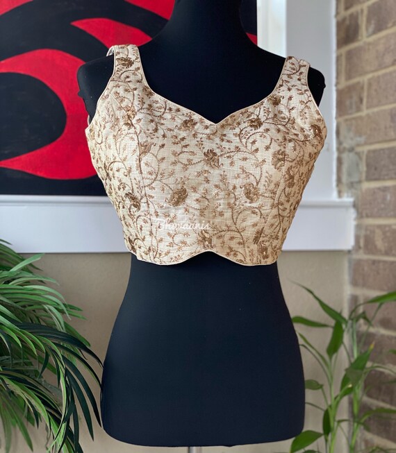 White Saree Blouse With Gold Zari 
