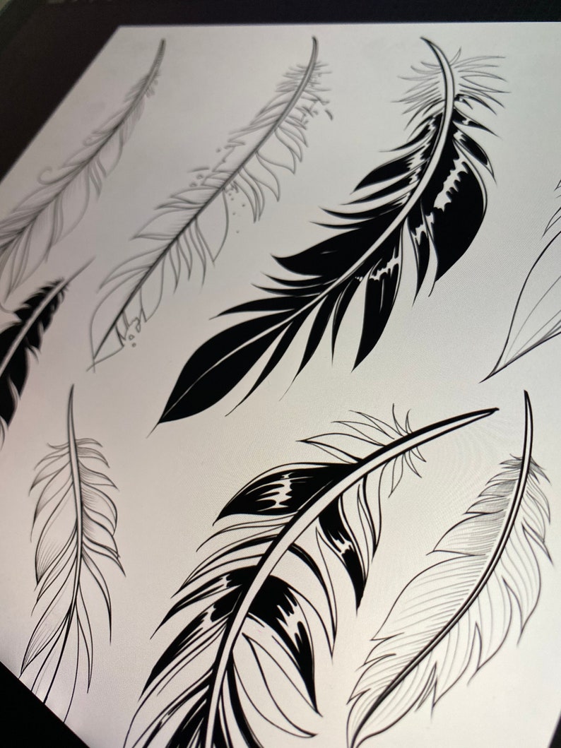 20 Feathers Stencil Tattoo Procreate Stamps Etsy