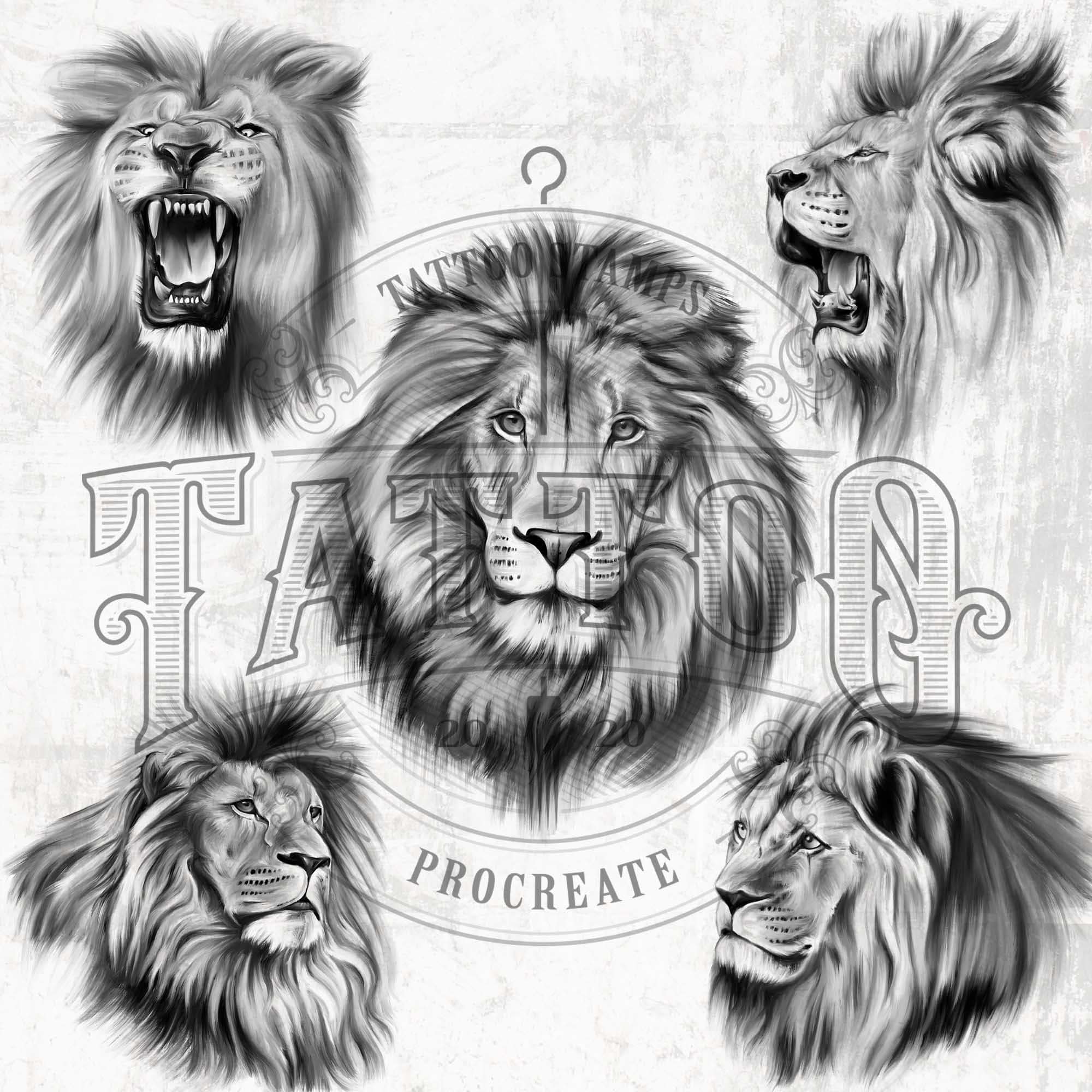 Lions Brushes Tattoo Stamps Procreate App Realistic Tattoo - Etsy