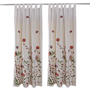 Jacobean Linen Curtain Panel, Floral Window Panels in Kaufmann Designer  Fabric 