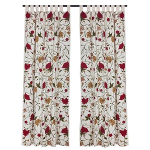 Jacobean Linen Curtain Panel, Floral Window Panels in Kaufmann Designer  Fabric 
