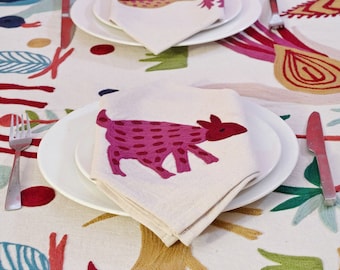 Macaroons Hand bestickt Baumwolle Leinen anpassbare Esstisch Servietten Stoff Untersetzer Set von 2 4 6 12-Kinder Geburtstag Party Tiere