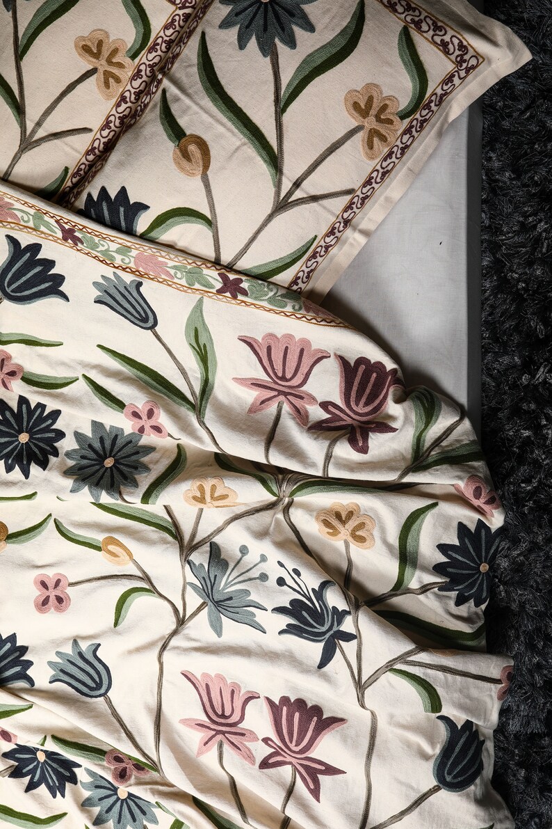 The Calmness Hand Embroidered Cotton Linen Customizable Duvet Etsy