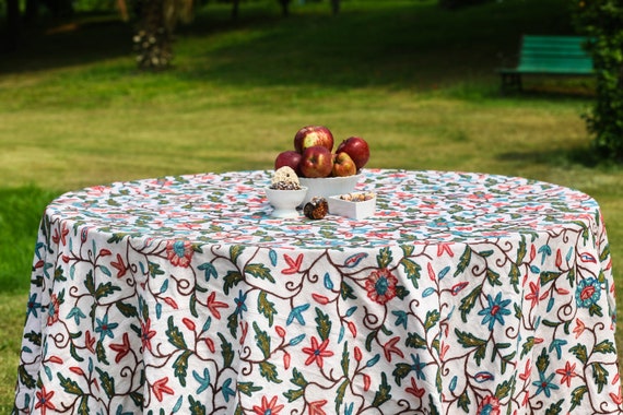 The Muffins Handmade Hand Embroidered Custom Natural Linen Tablecloth The Muffins Handmade Hand Embroidered Custom Natural Linen Tablecloth