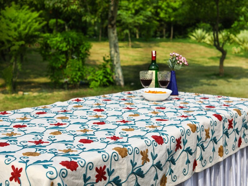 The Cherry Pie Handmade Hand Embroidered Custom Pure Cotton/Natural Linen Tablecloth The Cherry Pie Handmade Hand Embroidered Custom Pure Cotton/Natural Linen Tablecloth