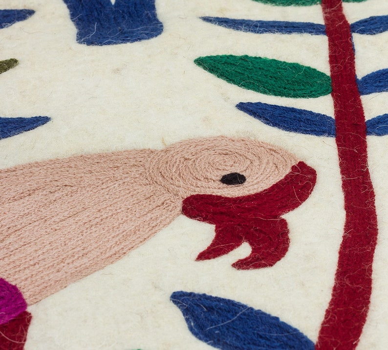 Die Wildwoods Hand bestickt Wolle Boden Wand Teppich Wandteppich-handmade Suzani Tier Vögel Dschungel Wildlife Kinder Kindergarten Kleinkind Kinder werfen Bild 2