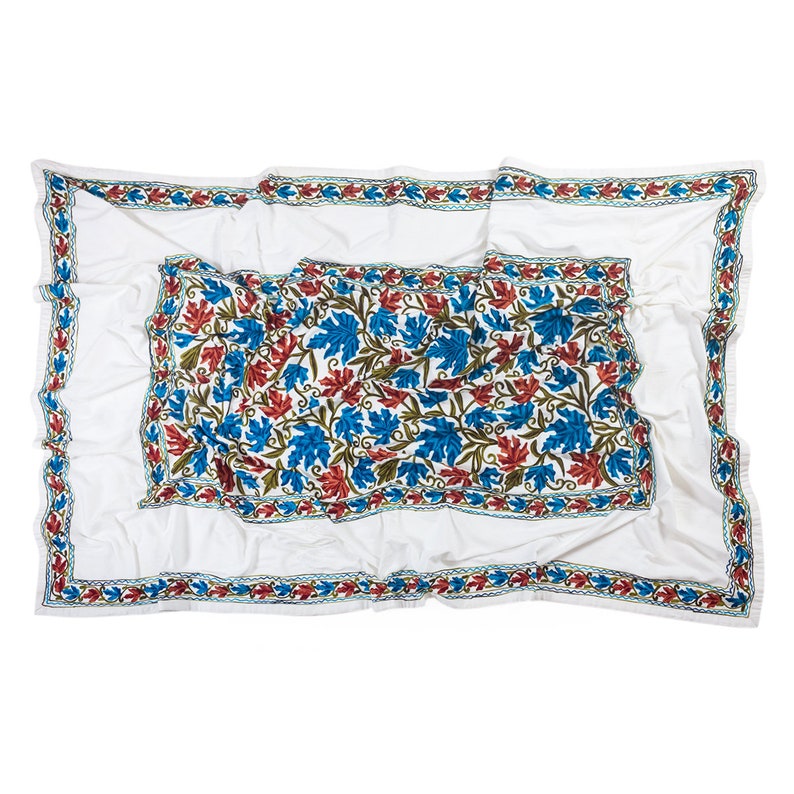 The Impulse Hand Embroidered Cotton Linen Customizable Duvet Cover Flat Sheet Pillowcase Set-Handmade US Uk EU AU Suzani King Full Twin Xl image 2
