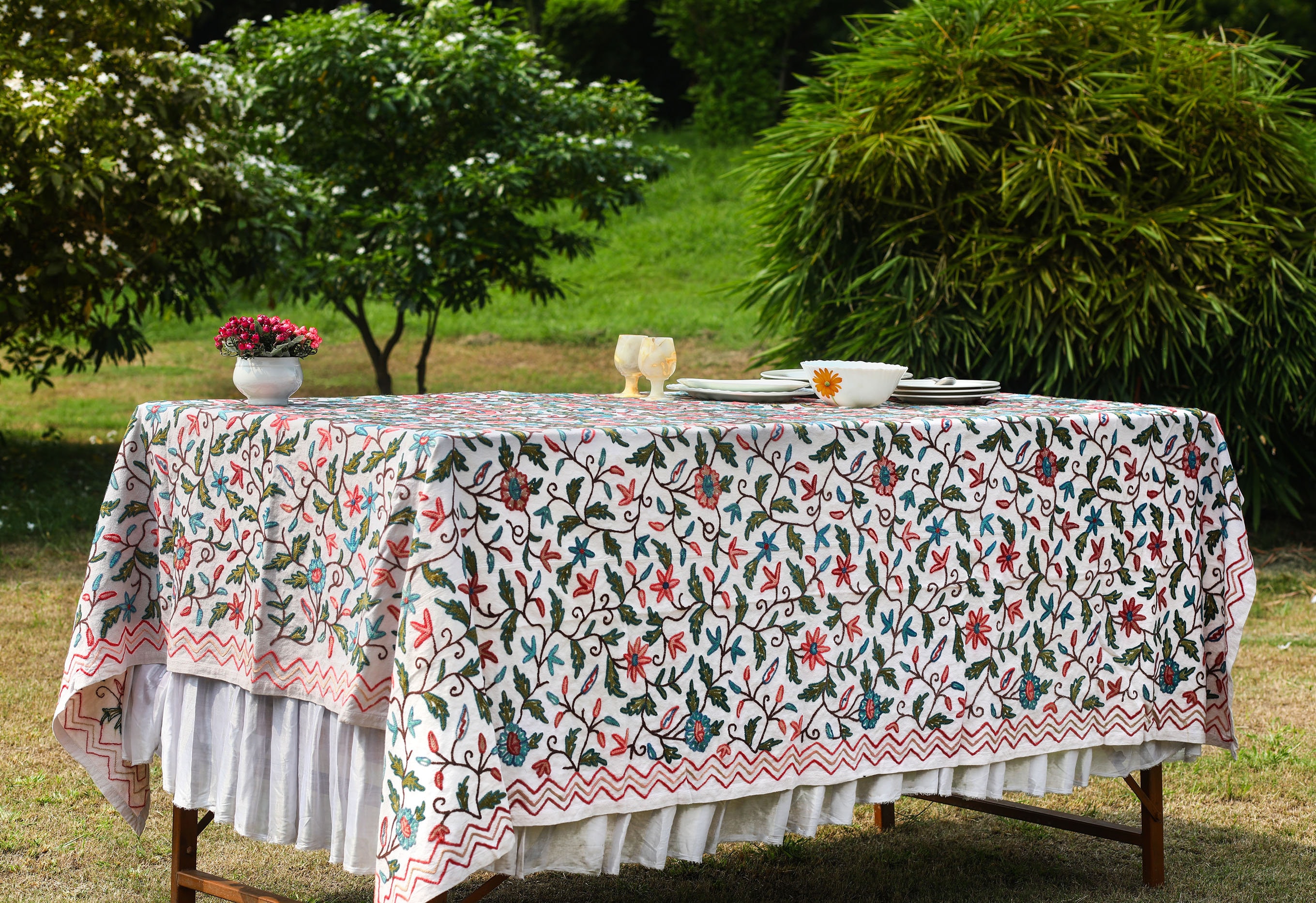 The Muffins Handmade Hand Embroidered Custom Natural Linen Tablecloth The Muffins Handmade Hand Embroidered Custom Natural Linen Tablecloth