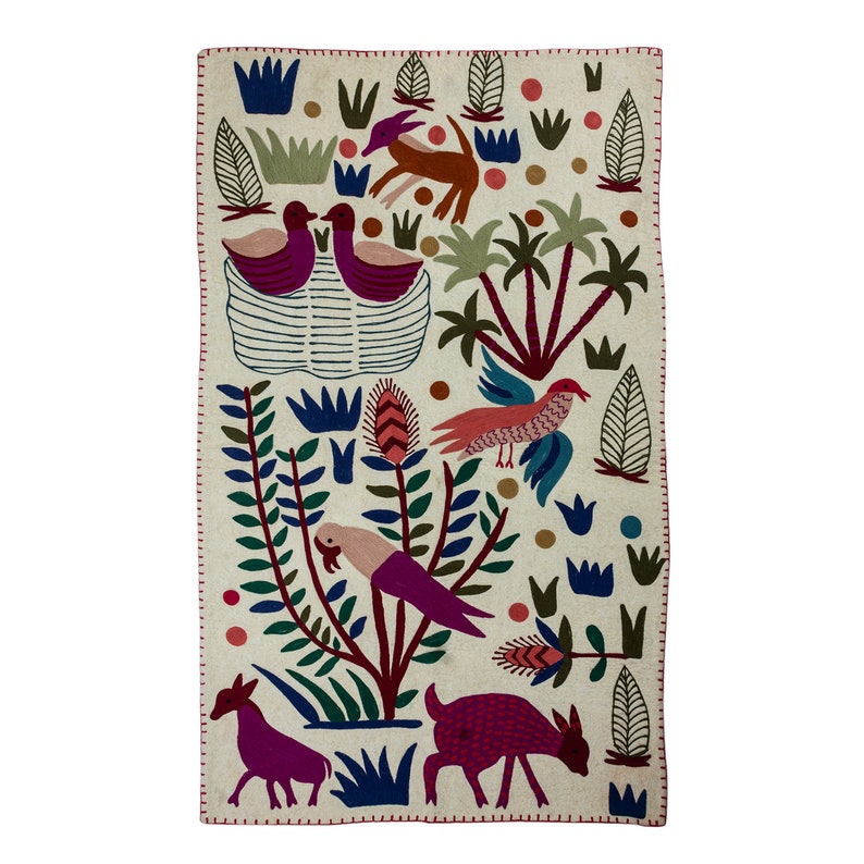 Die Wildwoods Hand bestickt Wolle Boden Wand Teppich Wandteppich-handmade Suzani Tier Vögel Dschungel Wildlife Kinder Kindergarten Kleinkind Kinder werfen Bild 1