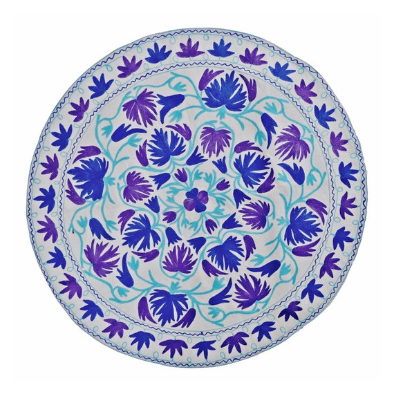 The Azure Mandala Hand Embroidered Wool Floor Wall Rug - Etsy