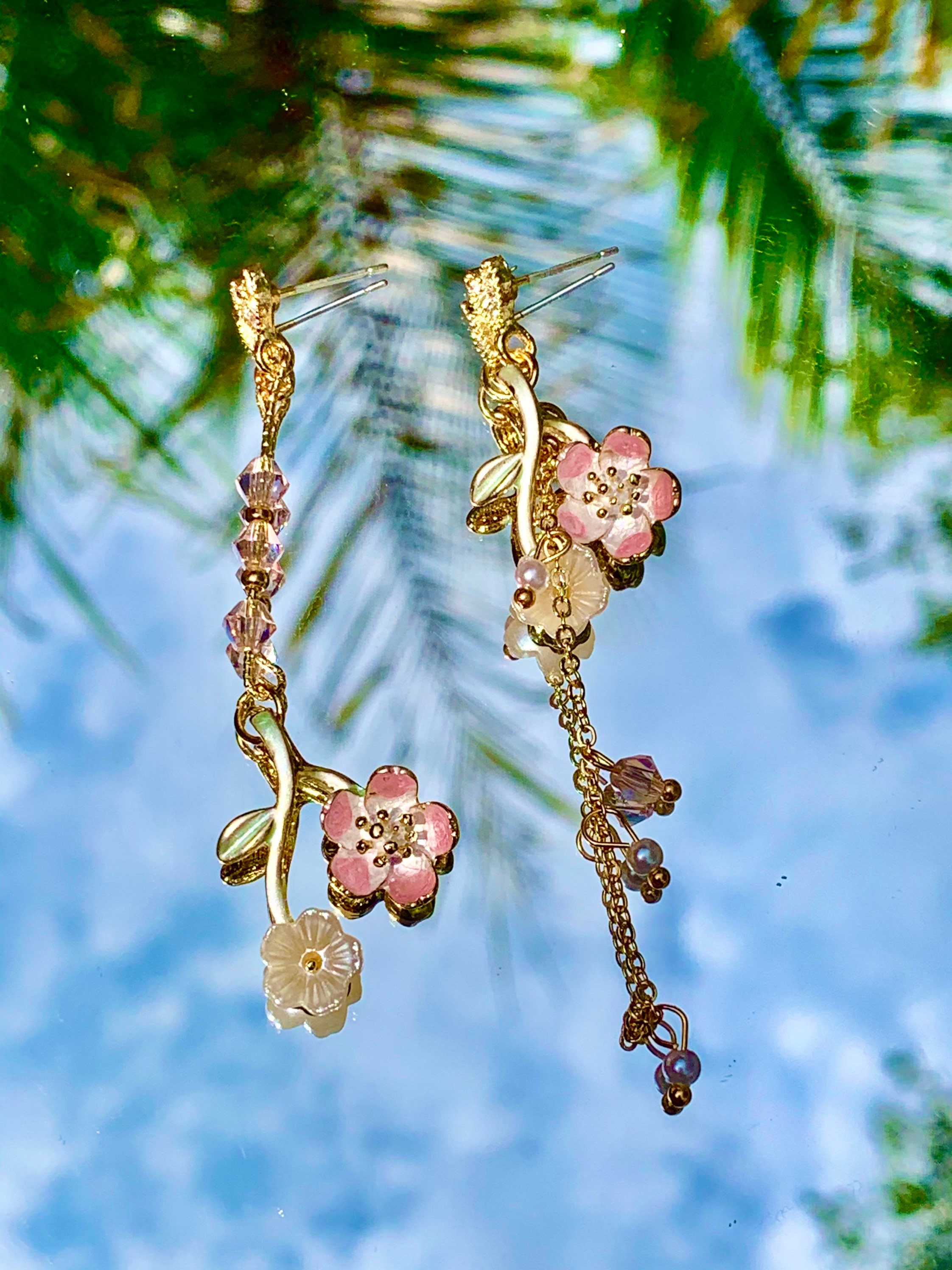 Floral Asymmetric Cherry Blossom Earrings Sakura Earrings Etsy