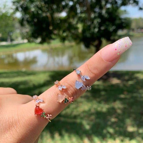 Floral Ring Stackable Ring Flower Ring heart Rings Promise Etsy