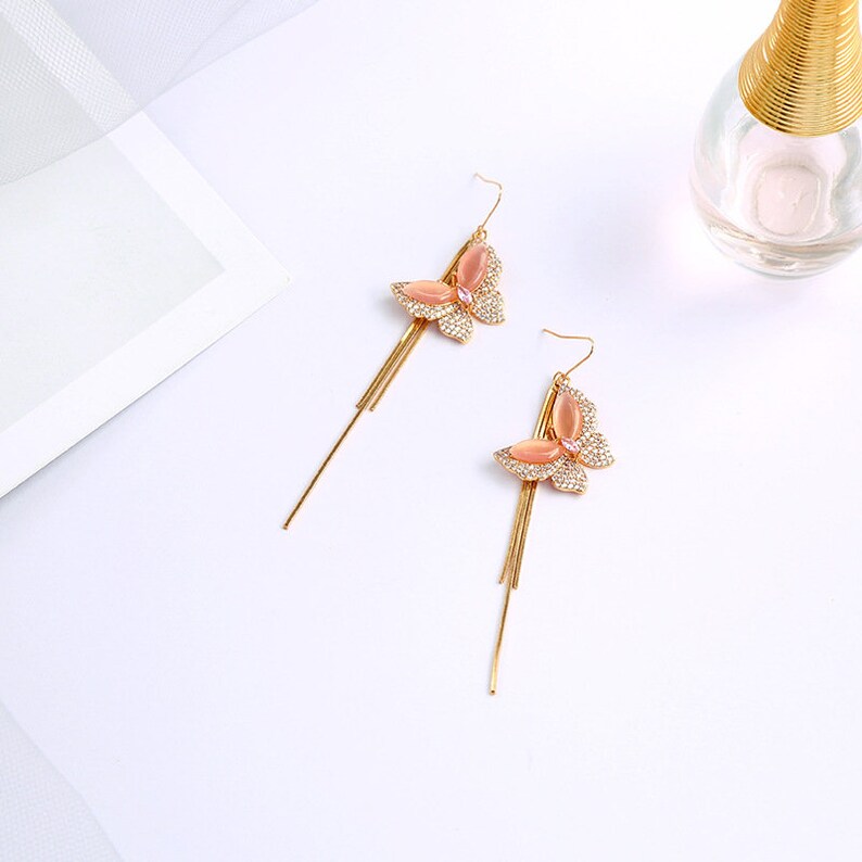 Butterfly Dangle Earrings Korean Earrings Korean Jewelry Dainty Earrings Butterfly Tassel Earrings Gift for Her