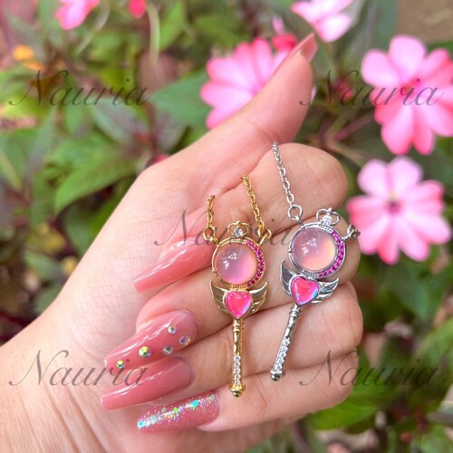 Sailor Moon Anime Heart Wand Moon Key Cute Art Necklace Chain Pendant Cosplay 