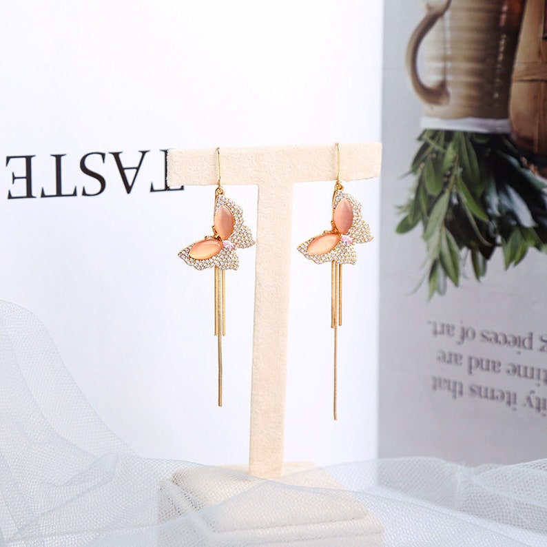 Butterfly Dangle Earrings Korean Earrings Korean Jewelry Dainty Earrings Butterfly Tassel Earrings Gift for Her