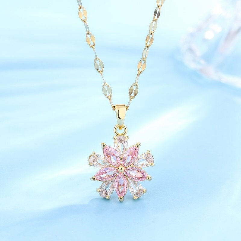 18K Gold Pink Sakura Necklacepink Flower Necklace Floral - Etsy