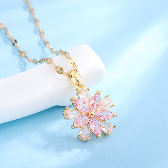 Color Blossom Necklace, Pink Gold, White Gold, Pink Opal, White