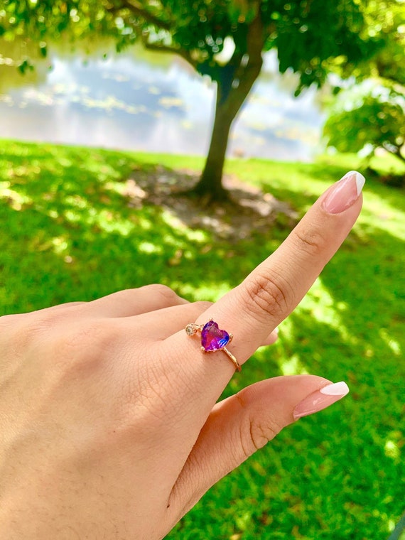 Crystal Heart Ring, Purple Heart Ring, Pink Heart Ring, Promise Ring, Best  Friend Rings, Adjustable Ring, Open Ring, Anniversary Gift 