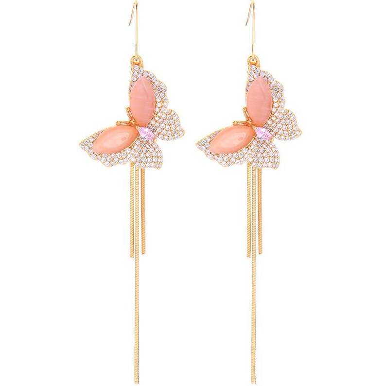 Butterfly Dangle Earrings Korean Earrings Korean Jewelry Dainty Earrings Butterfly Tassel Earrings Gift for Her