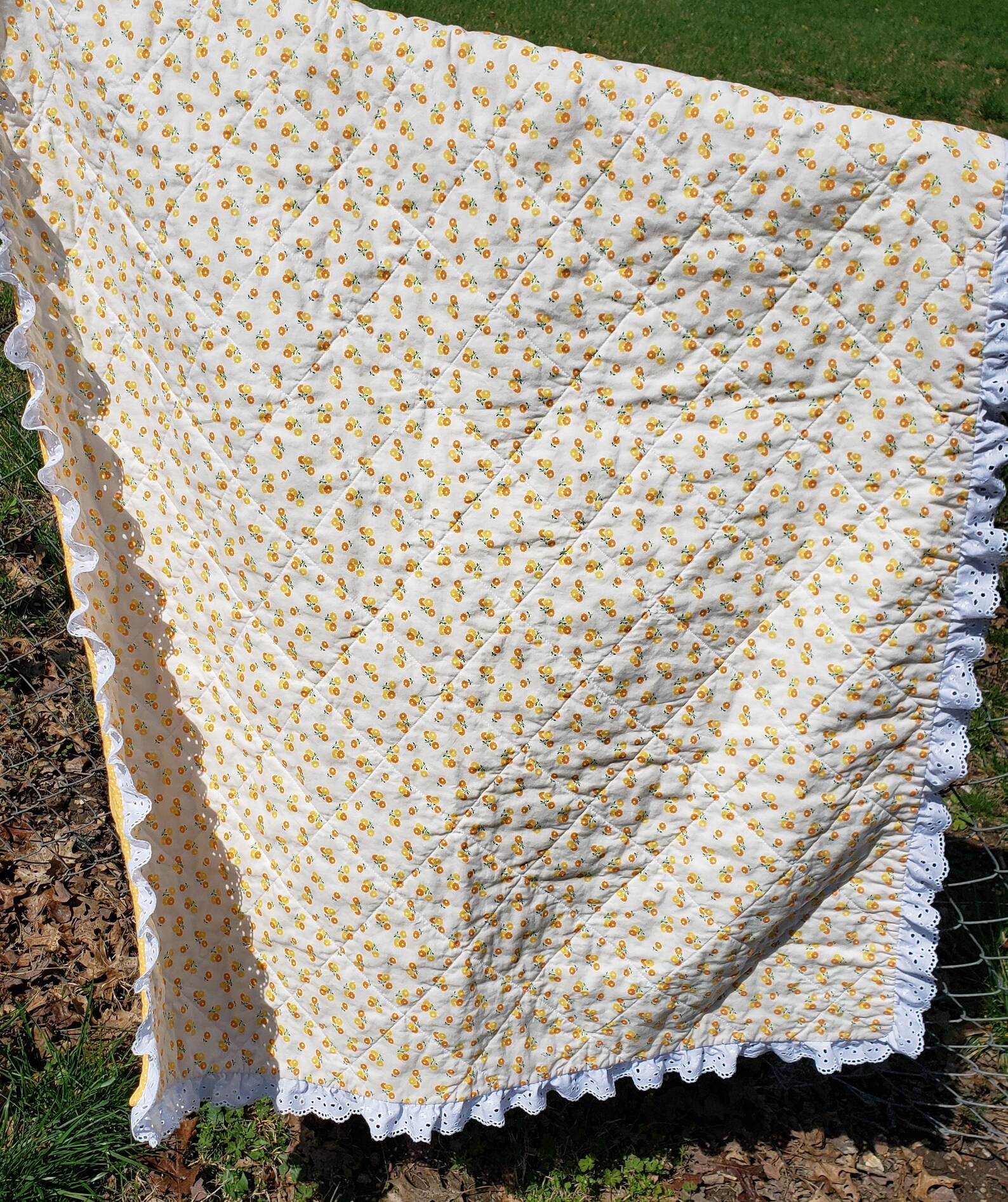 Yellow Baby Quilt crib quilt eyelet lace floral gingham Etsy