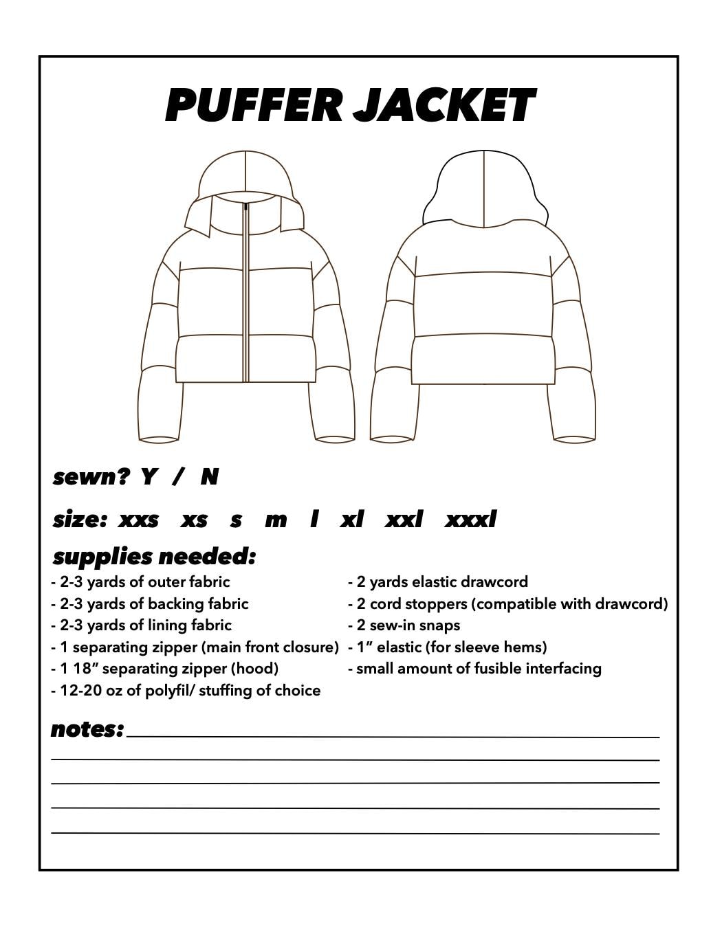 Puffer Jacket Sewing Pattern PDF | Coat Pattern | Digital Sewing ...