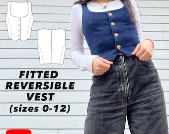 Fitted Reversible Vest PDF Sewing Pattern, Sizes 0-12, Digital Sewing Patterns for Women, Beginner Sewing Pattern, Instant Download