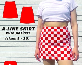 A-line Mini Skirt Digital Sewing Pattern | Sizes 8 - 20 | Beginner Friendly
