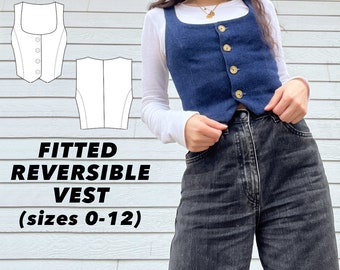 Fitted Reversible Vest PDF Sewing Pattern, Sewing Patterns for Women, Beginner Sewing Pattern, Sizes 0-12, Instant Download