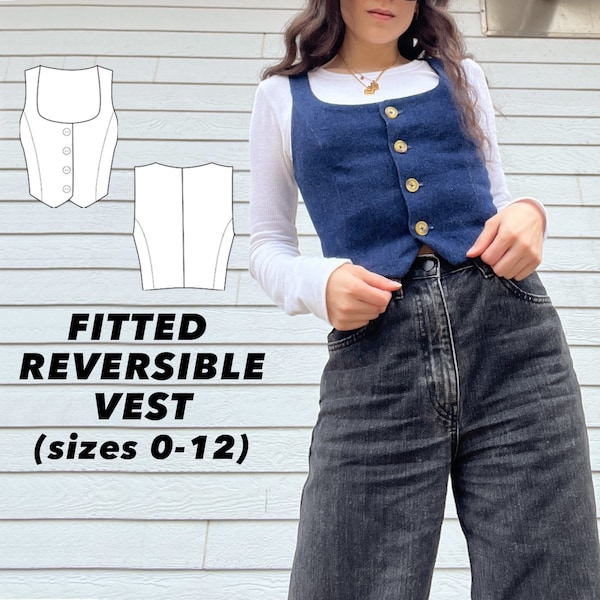Fitted Reversible Vest PDF Sewing Pattern, Sewing Patterns for Women, Beginner Sewing Pattern, Sizes 0-12, Instant Download