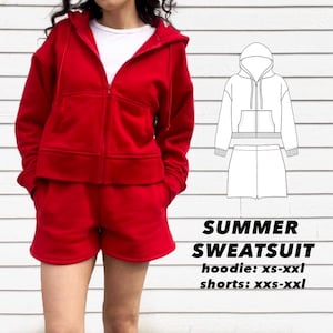 Summer Sweatsuit Sewing Pattern Set – Hoodie & Shorts, Digital PDF, DIY Loungewear, Knit Pattern, Beginner-Friendly