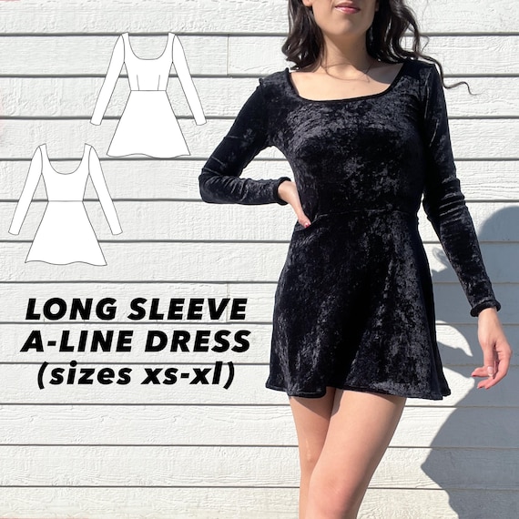 A-line Dress Sewing Pattern: Long Sleeve Skater Dress Digital Download (PDF) - Etsy Israel A-line Dress Sewing Pattern: Long Sleeve Skater Dress Digital Download (PDF) - Etsy Israel