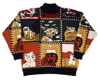 ELISABETH DE SENNEVILLE Vintage 1980s Dogs Jacquard Sweater