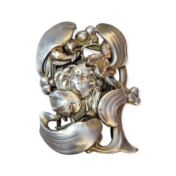 ART NOUVEAU Mistletoe Silver-toned Metal Belt Buckle