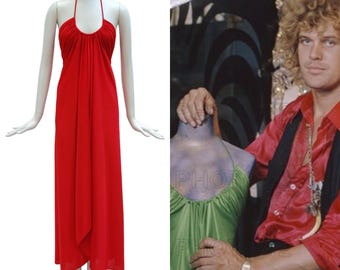 REINHARD LUTHIER Vintage S/S 1973 Red Jersey Evening Dress