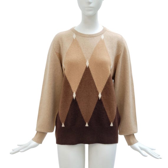 Celine, CELINE Vintage 1980s "Argyle" Intarsia Cashmere Sweater