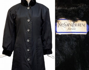 YVES SAINT LAURENT Vintage 1980s Fur Trimmed Coat