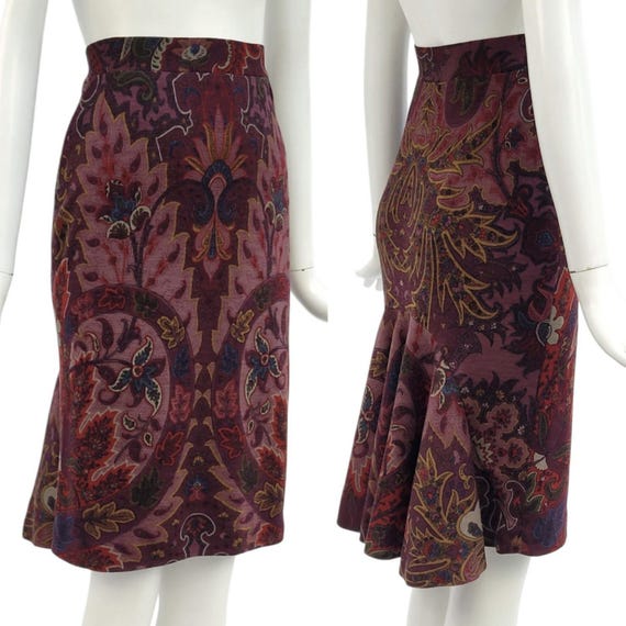 Lanvin, LANVIN Vintage 1980s Paisley Printed Wool Jersey Skirt