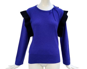 SONIA RYKIEL Vintage Early 1980s Blue and Black Knitted Sweater