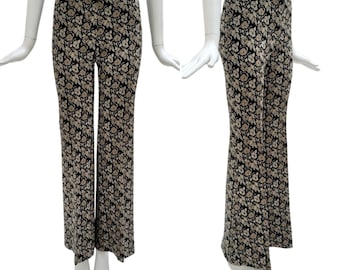 Pantalones acampanados con estampado floral vintage de los años 70 de ROD PARIS - Negro y beige
