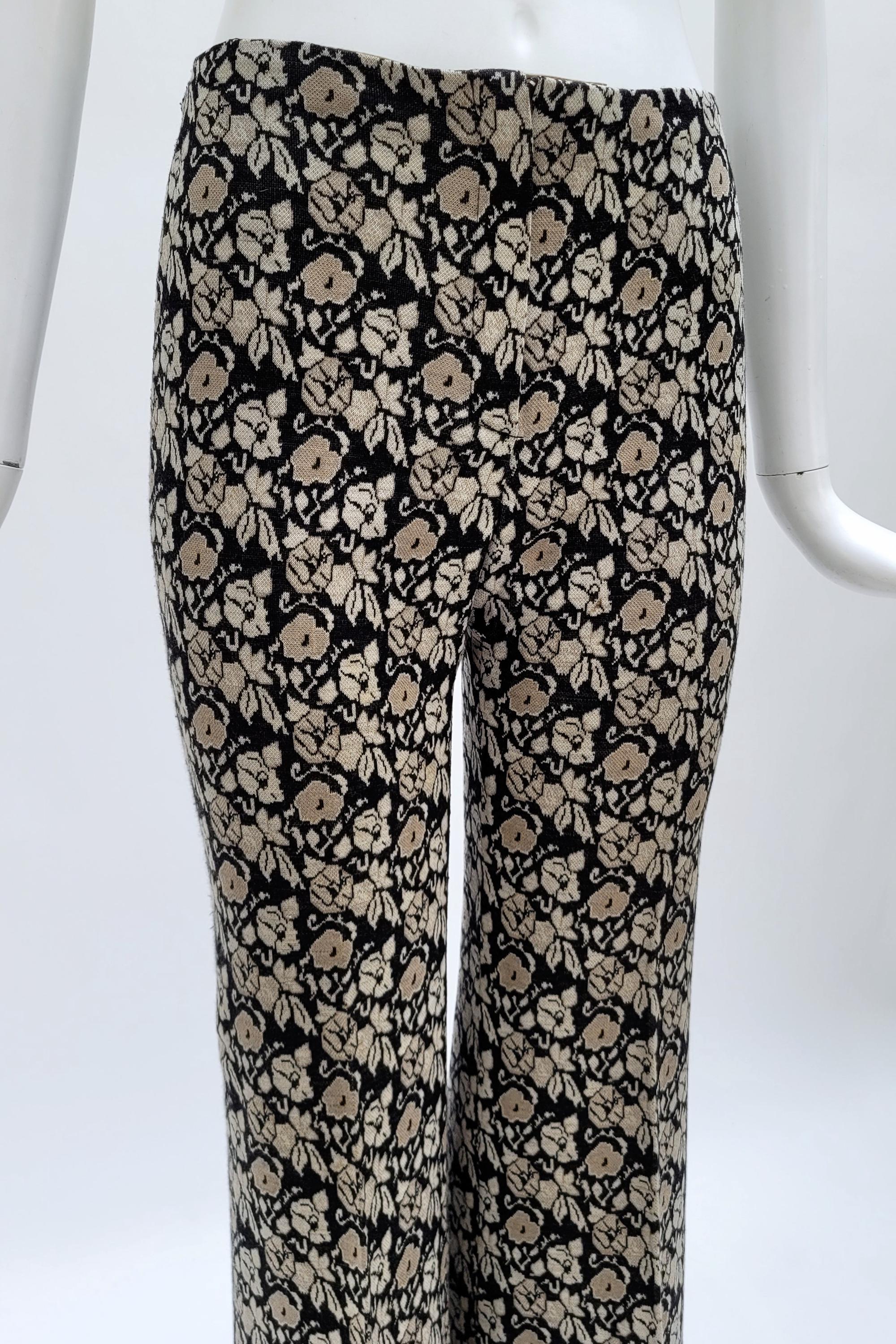 Rod Paris ROD PARIS Vintage 1970s Floral Pattern Flare Pants - Black and Beige - Etsy