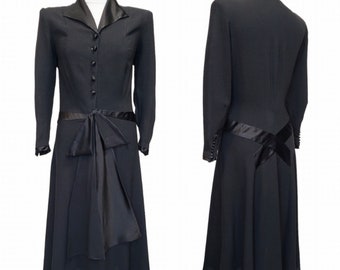 FERNANDE JEANNE Vintage 1940s Black Crepe Dress