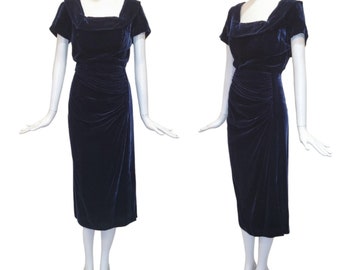 VINTAGE 1950s Midnight Blue Velvet Cocktail Dress