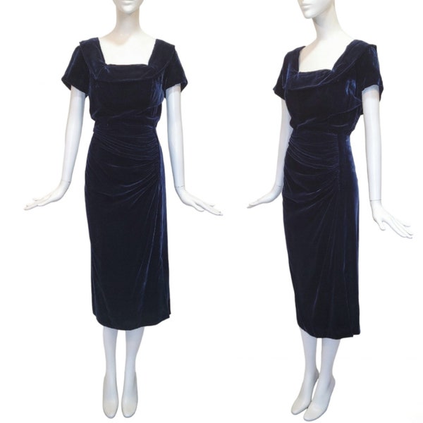 VINTAGE 1950s Midnight Blue Velvet Cocktail Dress