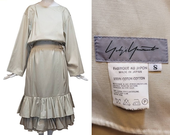 Yohji Yamamoto, YOHJI YAMAMOTO Vintage S/S 1999 Beige Ruffled Coat Dress