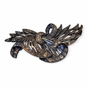 VINTAGE 1950s Rhinestones Silverplated Brooch