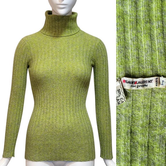 YVES SAINT LAURENT Vintage 1970s Green Cashmere & Wool Turtleneck Sweater