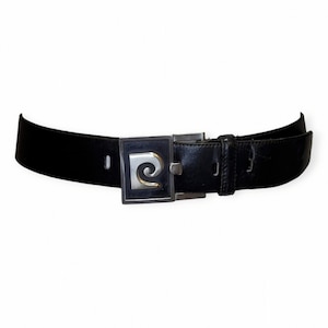 PIERRE CARDIN Vintage 1970s Logo Black Leather Belt